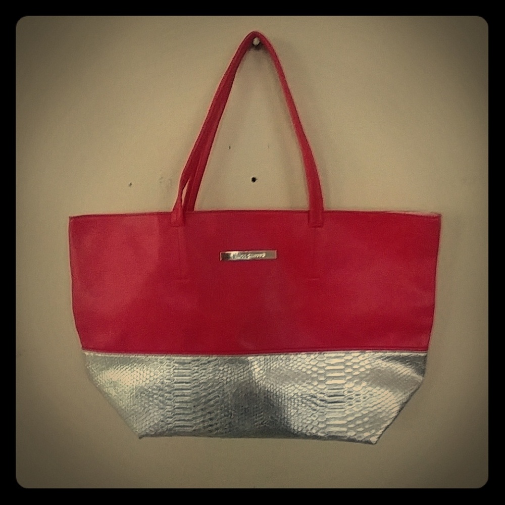 Vince Camuto tote large bag dark pink with silver